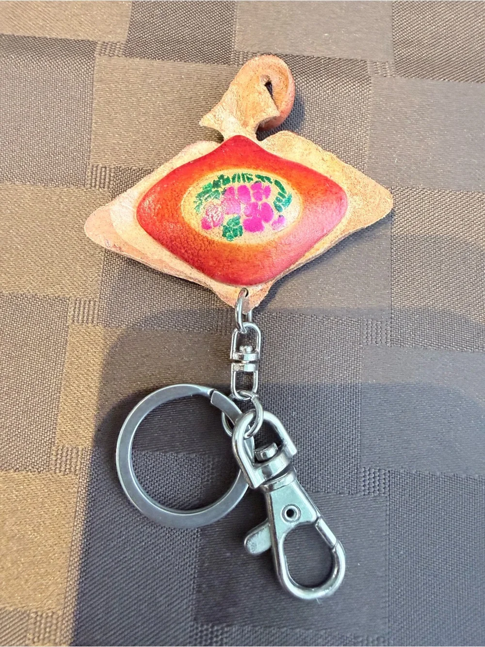 Handmade Leather Manta Ray Keychain, Hand-Painted